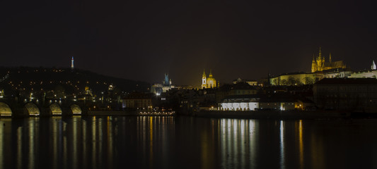 Fototapeta na wymiar Charles Bridge Tower Bridge river at night Prague
