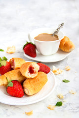 French Breakfast with Croissants Strawberry Coffee