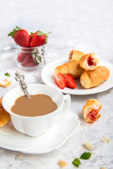 French Breakfast with Croissants Strawberry Coffee