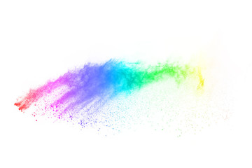 Colorful powder explosion on white background.