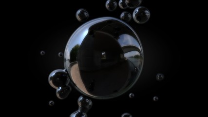 3D illustration of a liquid metal and oil droplets in zero gravity. The idea for a futuristic background abstraction. 3D rendering