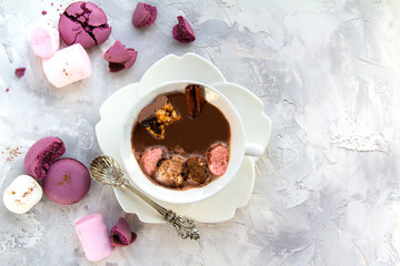Dessert Cup cocoa with macaroons