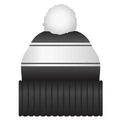 Black and White Puff Ball Stocking Cap Beanie Hat Vector Illustration Icon Symbol Graphic