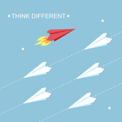 Think different concept. Red and white airplanes vector illustration