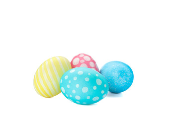 Different decorative Easter eggs isolated on white background. Festive tradition