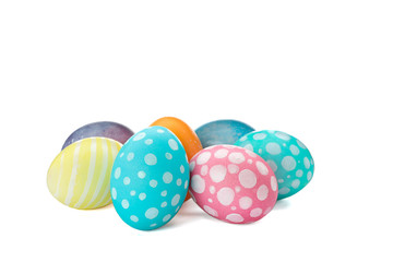 Different decorative Easter eggs isolated on white background. Festive tradition