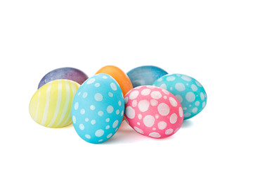 Different decorative Easter eggs isolated on white background. Festive tradition