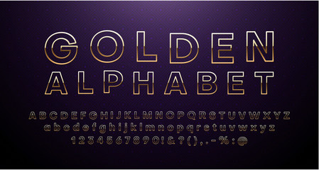 Golden latin alphabet and figures. Font design.