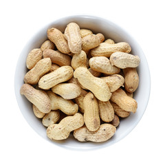 Peanuts in bowl isolated on white background