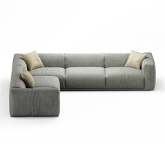 Gray corner sofa with pillows on a white background 3d rendering