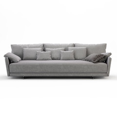 Three-seater sofa with pillows on a white background 3d rendering