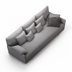 Three-seater sofa with pillows on a white background 3d rendering