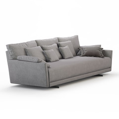 Fototapeta na wymiar Three-seater sofa with pillows on a white background 3d rendering