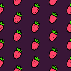 Strawberry hand drawn seamless pattern with purple font