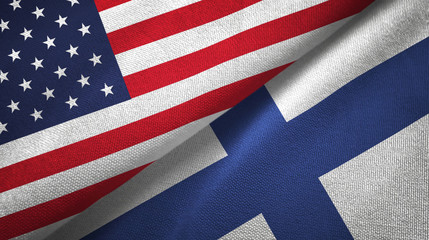United States and Finland two flags textile cloth, fabric texture