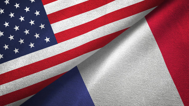 United States and France two flags textile cloth, fabric texture