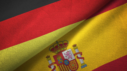 Germany and Spain two flags textile cloth, fabric texture