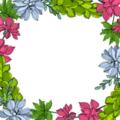 Vector Jungle botanical succulent flower. Engraved ink art illustration. Frame border ornament square.