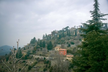 Fototapeta na wymiar Panoramic view of the lower winter Bergamo.