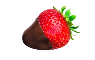 Fondue strawberry in hot black chocolate