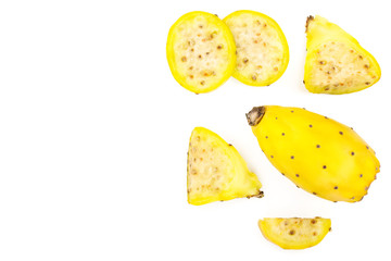 yellow prickly pear or opuntia isolated on a white background with copy space for your text. Top view. Flat lay