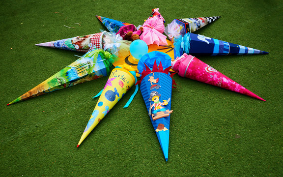 many school cones at first school day