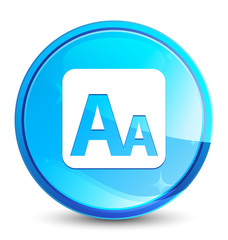 Font size box icon splash natural blue round button