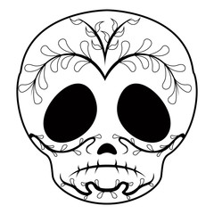 Outline of a sad mexican skull cartoon. Vector illustration design