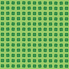 Green seamless pattern with clovers, shamrock leaves for St. Patrick's Day. Holiday symbol