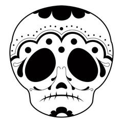 Outline of a sad mexican skull cartoon. Vector illustration design