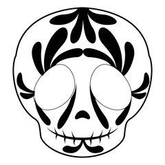 Outline of a happy mexican skull cartoon. Vector illustration design