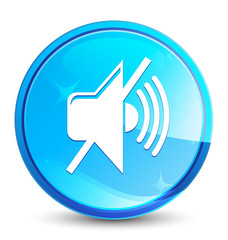 Mute volume icon splash natural blue round button