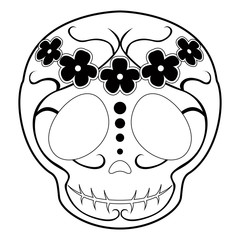 Outline of a happy mexican skull cartoon. Vector illustration design