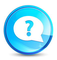 Question mark bubble icon splash natural blue round button