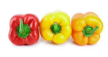 yellow orange and red sweet bell pepper isolated on white background