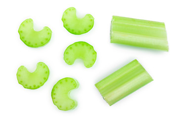 fresh celery isolated on white background.Top view. Flat lay