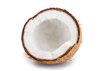 half of coconut isolated on white background - obrazy, fototapety, plakaty