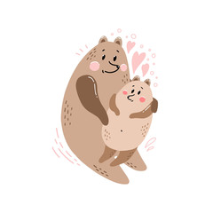 Cute postcard happy family with a picture of a bear