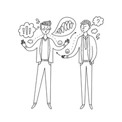 People talking and thinking. Doodle elements.