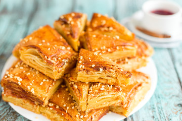Homemade cookies with nuts on wooden background
