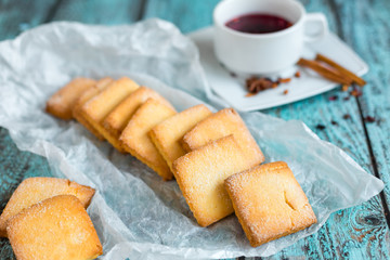 Homemade cookies with nuts on wooden background