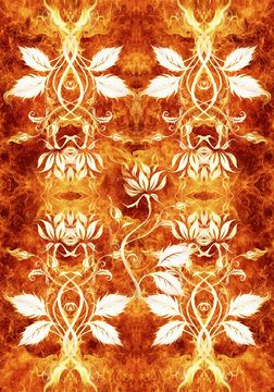 Artistic abstract flowery pattern on a dangerous fiery artwork