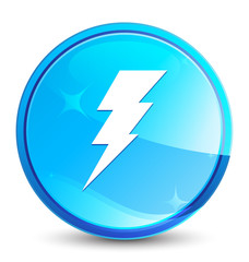 Electricity icon splash natural blue round button