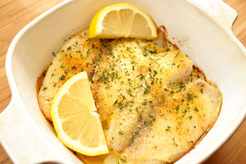 Stuffed White Fish Casserole with Lemon