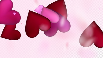 Red, Pink Hearts Vector Confetti. Valentines Day Wedding Pattern. Beautiful Pink Glitter Valentines Day Decoration with Falling Down Hearts Confetti. Luxury Gift, Birthday Card, Poster Background