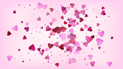 Obraz premium Red, Pink Hearts Vector Confetti. Valentines Day Romantic Pattern. Modern Gift, Birthday Card, Poster Background Valentines Day Decoration with Falling Down Hearts Confetti. Beautiful Pink Scatter