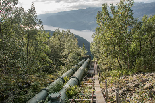 old wooden bridge in the mountains