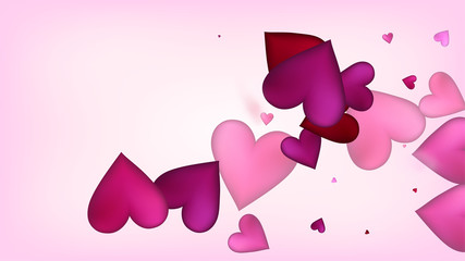 Falling Hearts Vector Confetti. Valentines Day Tender Pattern. Beautiful Pink Border Valentines Day Decoration with Falling Down Hearts Confetti. Luxury Gift, Birthday Card, Poster Background