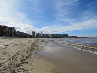 Beach Playa Ramirez located at Rio de la Plata in Montevideo, Uruguay. The image was taken on a sunny winter day in July 2016.