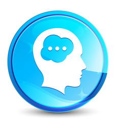 Brain head icon splash natural blue round button